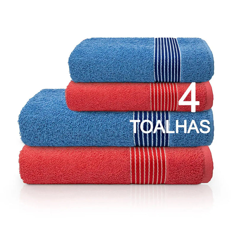 Kit Jogo De Toalhas Banho E Rosto 4pcs Duo Algodao Cores Camesa
